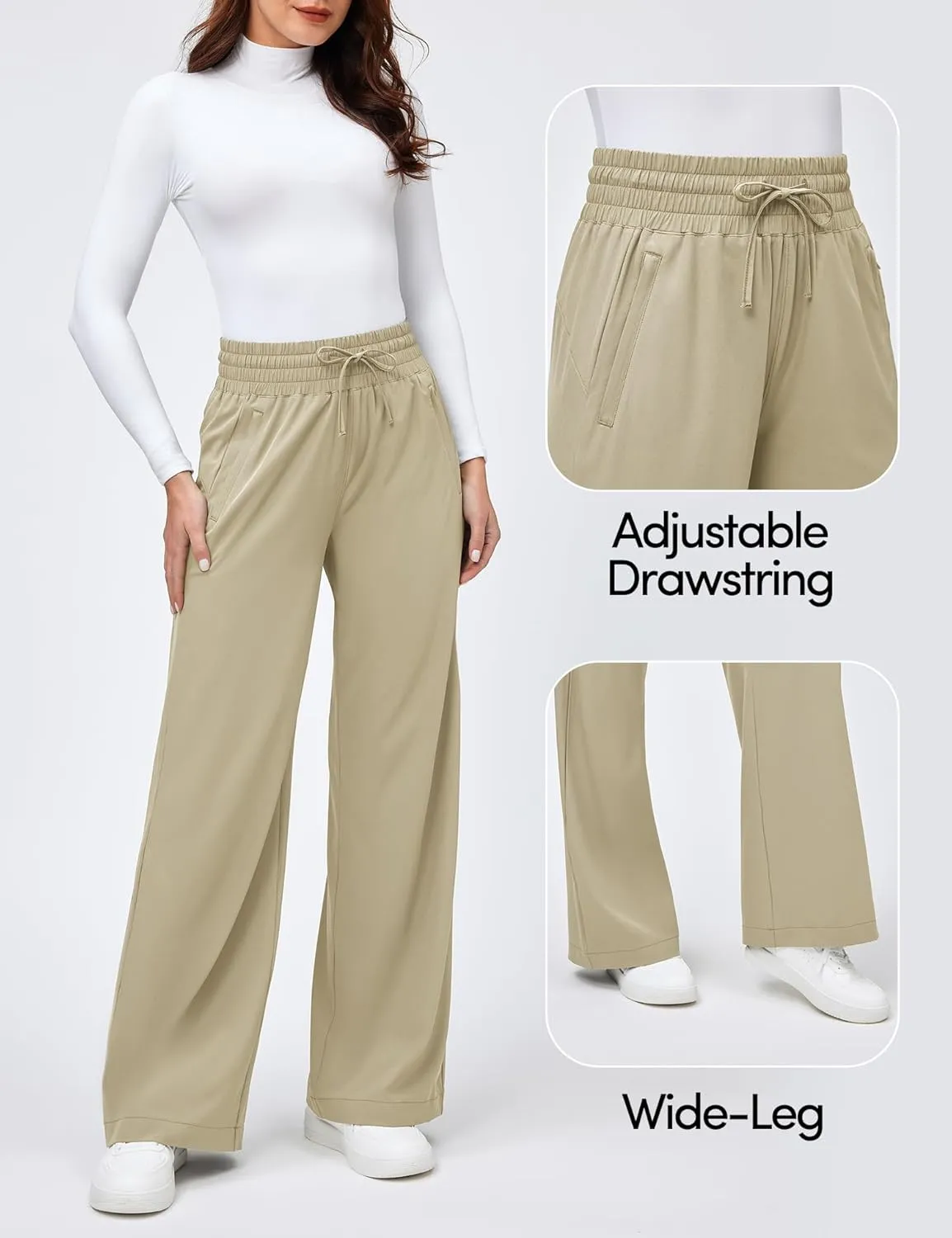 IUGA UPF 50  Wide Leg Travel Hiking Pants for Women Quick-Dry Business Casual Pants for Work Lounge Beach, 28''/30''