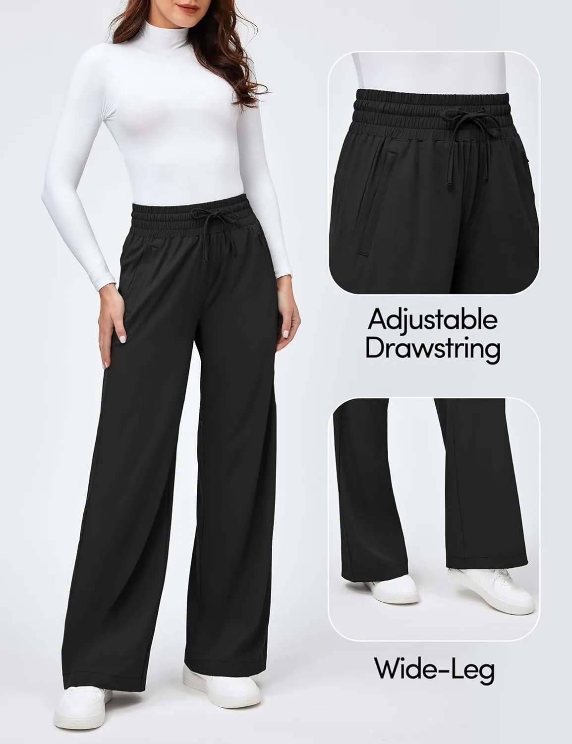IUGA UPF 50  Wide Leg Travel Hiking Pants for Women Quick-Dry Business Casual Pants for Work Lounge Beach, 28''/30''