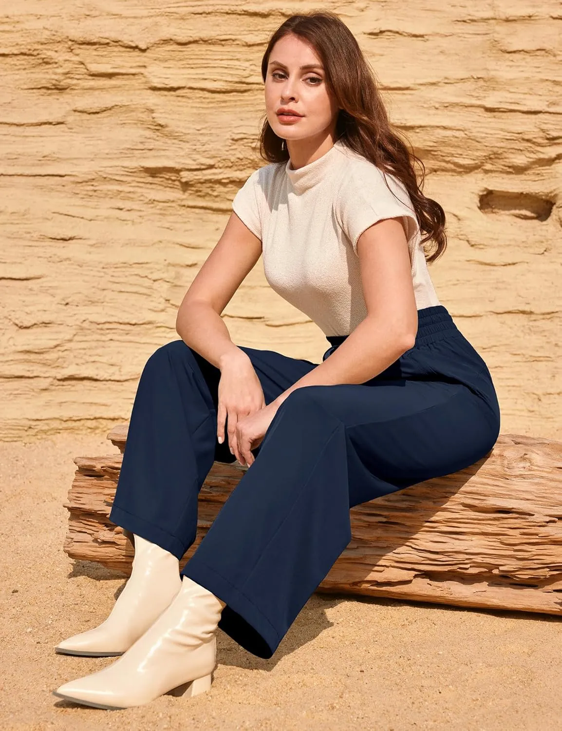 IUGA UPF 50  Wide Leg Travel Hiking Pants for Women Quick-Dry Business Casual Pants for Work Lounge Beach, 28''/30''