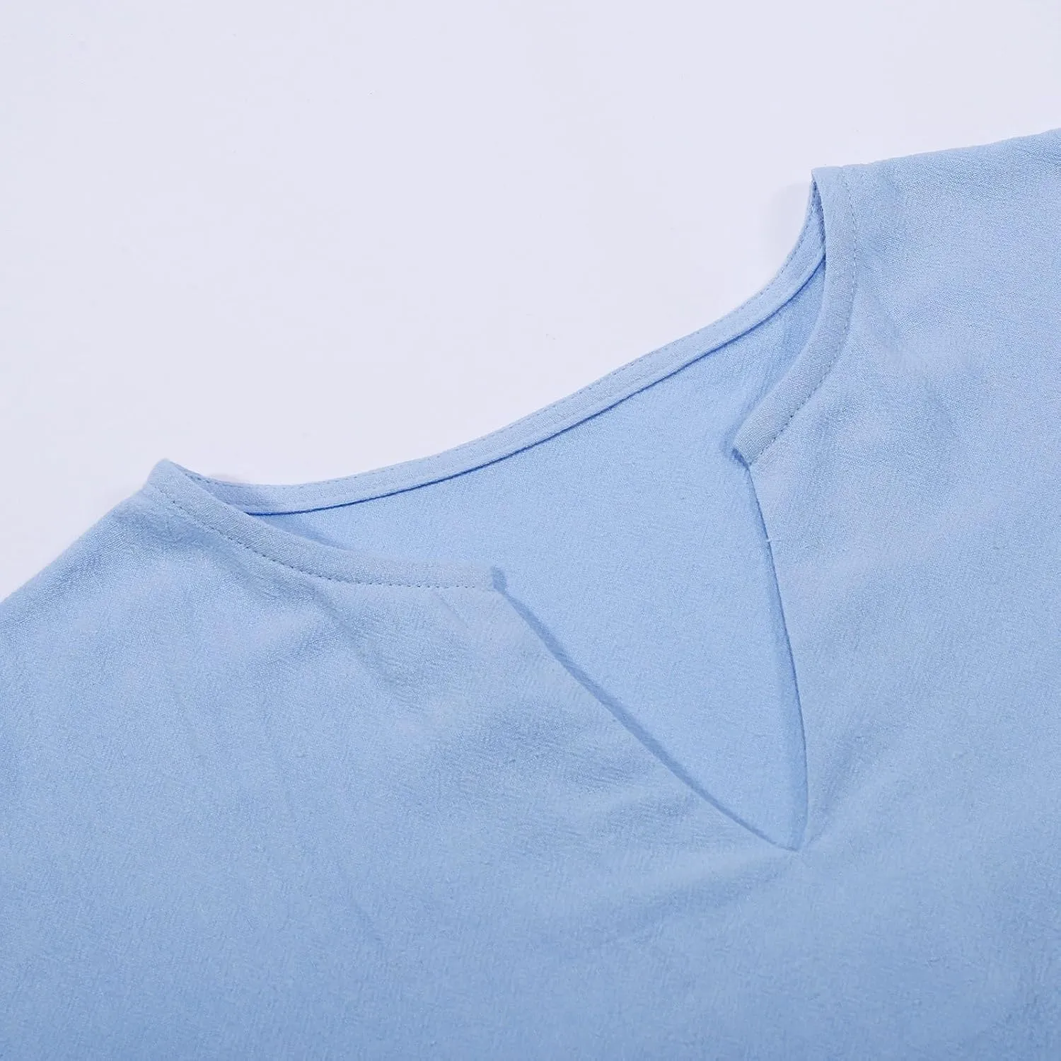 Kaftan Thobe Mens Short Sleeve V-Neck Linen Robe Big and Tall Muslim Robe Casual Loose Lightweight Long Sleeping Gown