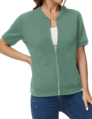 KANCY KOLE Womens Short Sleeve Jackets Casual Zip Up Sweatshirt Jackets with Pockets Summer Lightweight Coat Tops