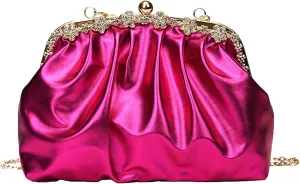 Kiss Lock Clutch Handbag Women Elegant Evening Bag Floral Edges Patent Leather Chain Shoulder Crossbody Formal