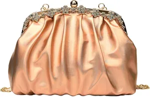 Kiss Lock Clutch Handbag Women Elegant Evening Bag Floral Edges Patent Leather Chain Shoulder Crossbody Formal
