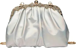 Kiss Lock Clutch Handbag Women Elegant Evening Bag Floral Edges Patent Leather Chain Shoulder Crossbody Formal