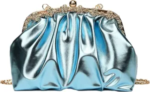 Kiss Lock Clutch Handbag Women Elegant Evening Bag Floral Edges Patent Leather Chain Shoulder Crossbody Formal