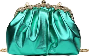 Kiss Lock Clutch Handbag Women Elegant Evening Bag Floral Edges Patent Leather Chain Shoulder Crossbody Formal