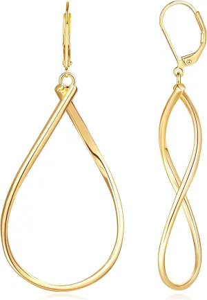 Large 14K Gold Hoop Earrings for Women Trendy Gold Hoop Dangle Drop Earrings for Women Twisted Infinity Big Hoops Earring for Womens 40/50mm