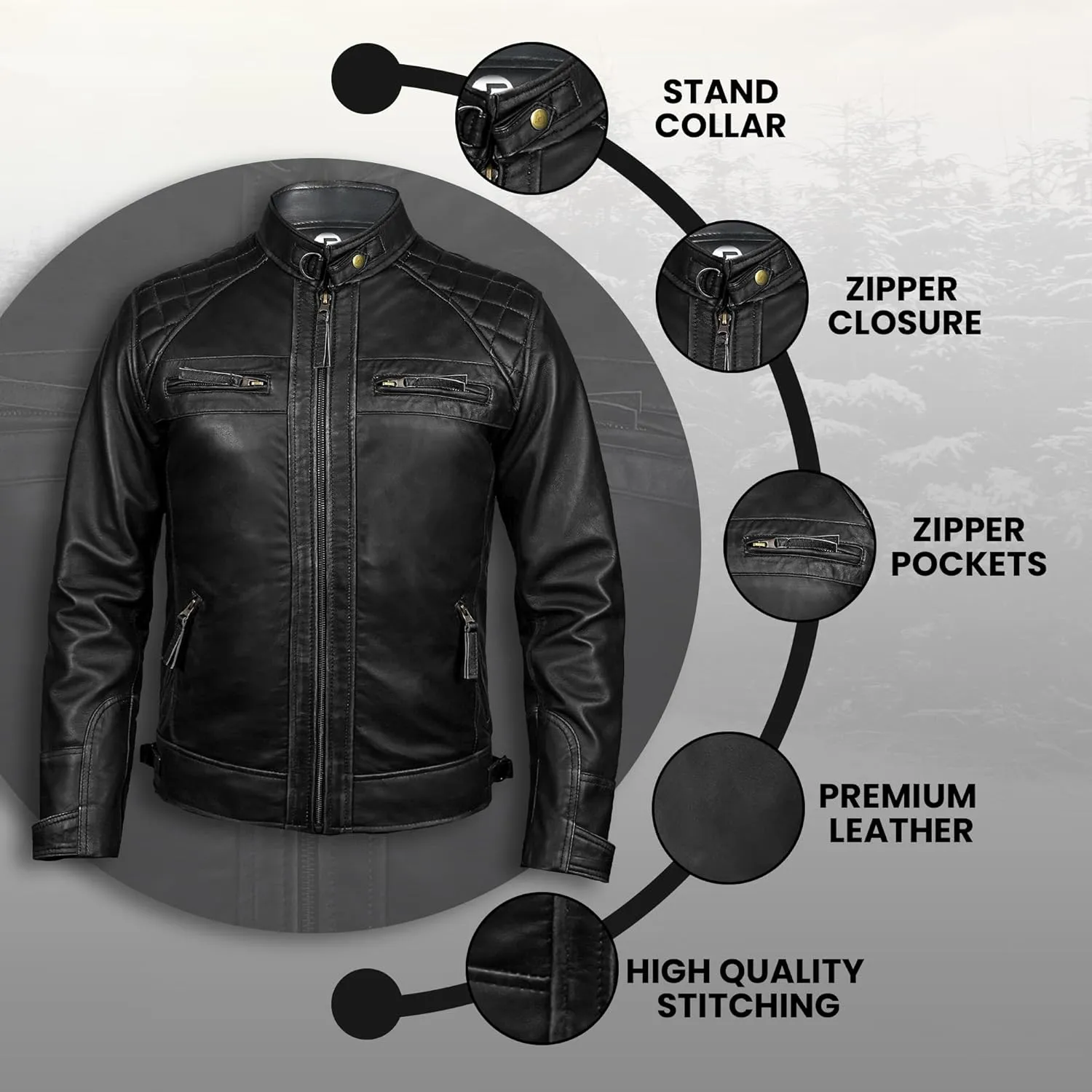 Leather Jacket Men - Cafe Racer Mens Jackets Casual Stylish Motorcycle Jacket - Lambskin Men's Biker Leather Jackets For Men