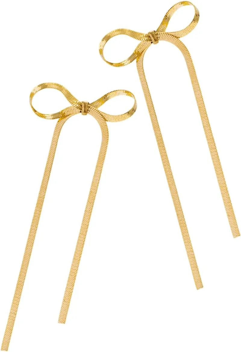 LIFKOME Unique Bow Tassel Dangle Earrings Women's Fashion Earrings Minimalist Bow Jewelry Long Dangle Earrings for Formal Events
