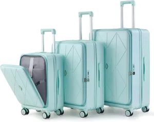 Lightweight and Durable 3-Piece Luggage Set with Expandable Design, Front Laptop Compartment, and Spinner Wheels - Mint Green