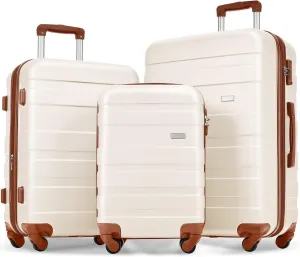 Lightweight and Durable ABS Hardshell Luggage Set, 3-Piece Spinner Suitcase Set, 20'' 24'' 28'', Ivory