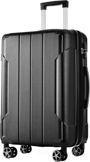 Lightweight and Durable Hardshell Luggage for Travel, 28-Inch Expandable Checked Suitcase with Spinner Wheels, Black