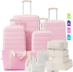 Lightweight and Durable Hardshell Luggage Set - 4-Piece Spinner Suitcase Collection with Travel Bag, Light Pink