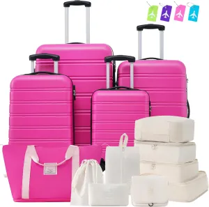 Lightweight and Durable Hardshell Luggage Set, Expandable Spinner Suitcase with 4 Sizes, Pink