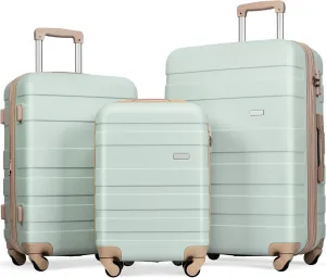 Lightweight and Durable Hardshell Luggage Set with Expandable Features, 3-Piece Suitcase Set, Spinner Wheels, Grey Green