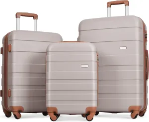 Lightweight and Durable Luggage Set for Travel, 3-Piece Hardshell Suitcase Set with Spinner Wheels, Light Brown