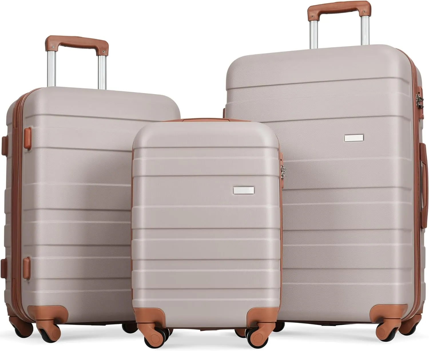 Lightweight and Durable Luggage Set for Travel, 3-Piece Hardshell Suitcase Set with Spinner Wheels, Light Brown
