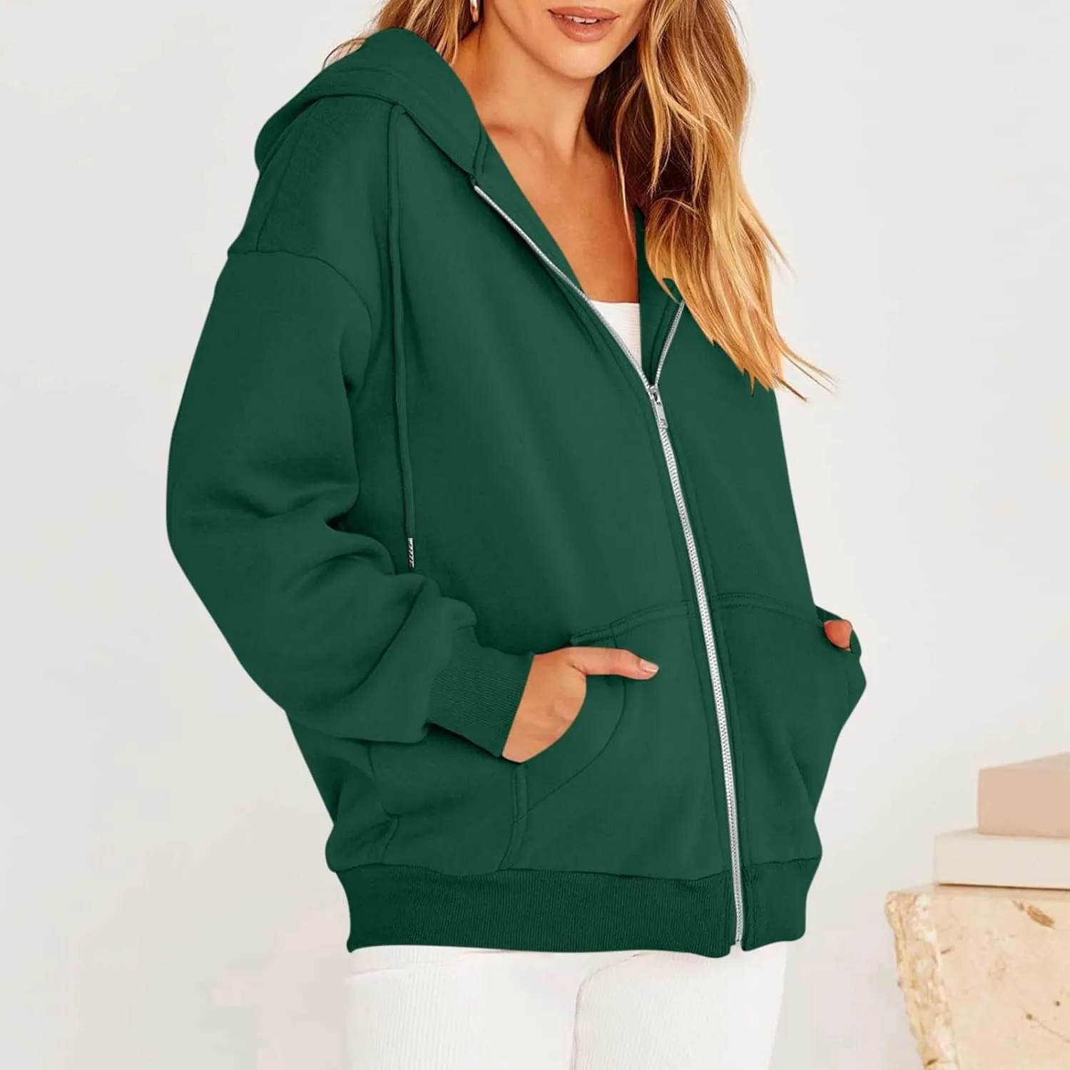 Lightweight Hoodies for Plus Size Women Zip Up 3x Long Sleeve Sweatshirt Jackets Loose Casual Tops with Pockets
