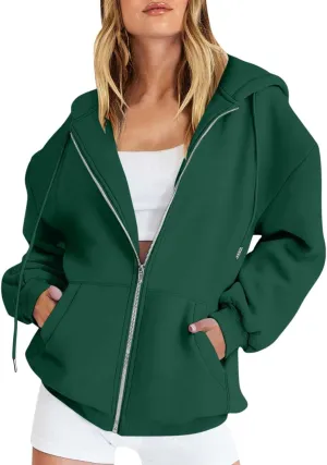 Lightweight Hoodies for Plus Size Women Zip Up 3x Long Sleeve Sweatshirt Jackets Loose Casual Tops with Pockets