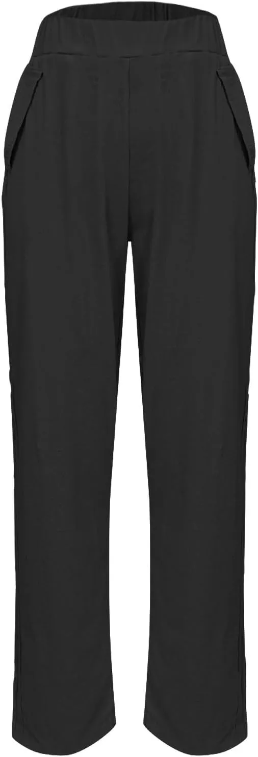 Linen Pants for Women High Waist Pants Plus Drawstring Elastic Waist Pants Trousers with Pockets Summer Casual Pants