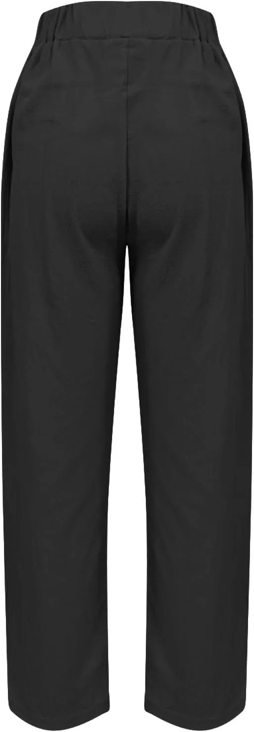 Linen Pants for Women High Waist Pants Plus Drawstring Elastic Waist Pants Trousers with Pockets Summer Casual Pants