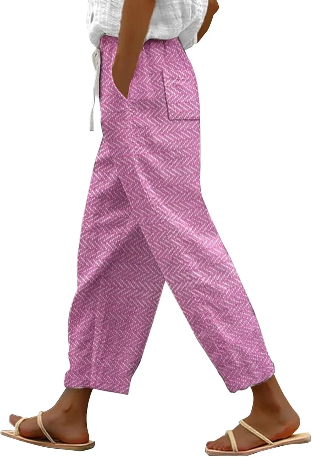 Linen Pants Women Summer Casual Drawstring Pants Petite Linen Pants for Women White Trouser Pants for Women Linen