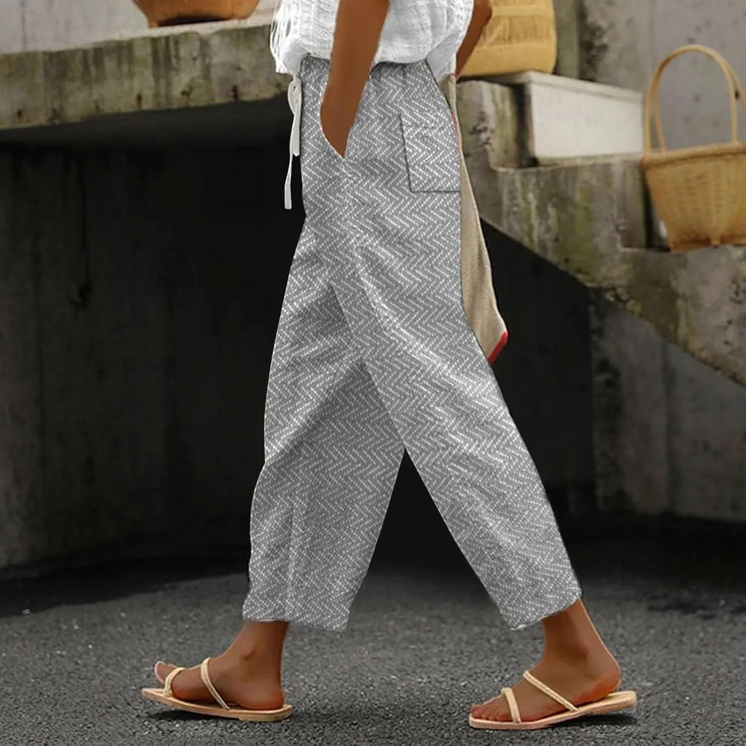 Linen Pants Women Summer Casual Drawstring Pants Petite Linen Pants for Women White Trouser Pants for Women Linen
