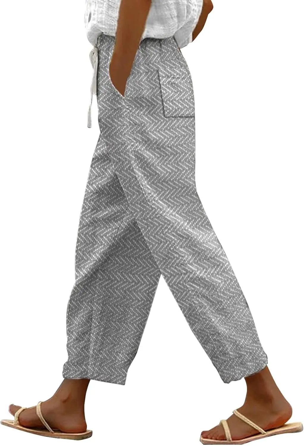 Linen Pants Women Summer Casual Drawstring Pants Petite Linen Pants for Women White Trouser Pants for Women Linen