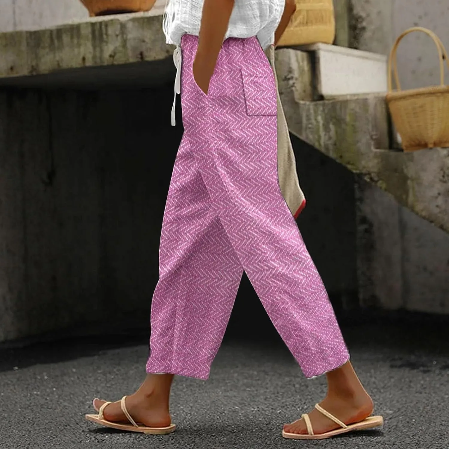 Linen Pants Women Summer Casual Drawstring Pants Petite Linen Pants for Women White Trouser Pants for Women Linen