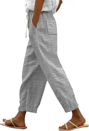 Linen Pants Women Summer Casual Drawstring Pants Petite Linen Pants for Women White Trouser Pants for Women Linen
