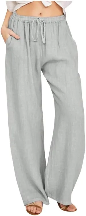 Linen Pants Women Summer Wide Leg Pants Drawstring Elastic Waist Pants High Waisted Lounge Pants Casual Beach Trousers
