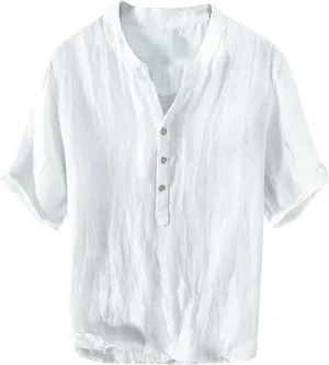 Linen Shirts for Mens Plus Size 3/4 Sleeve Big and Tall Loose T-Shirts Tropical Casual Beach Hippie Shirt Vacation Top