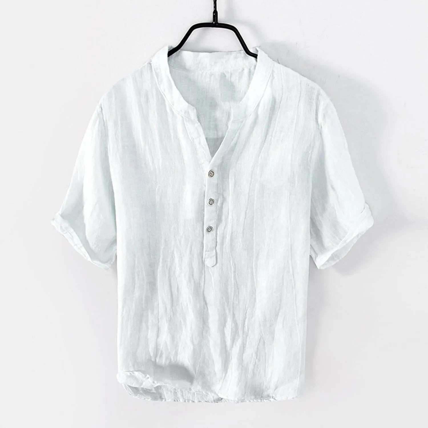Linen Shirts for Mens Plus Size 3/4 Sleeve Big and Tall Loose T-Shirts Tropical Casual Beach Hippie Shirt Vacation Top
