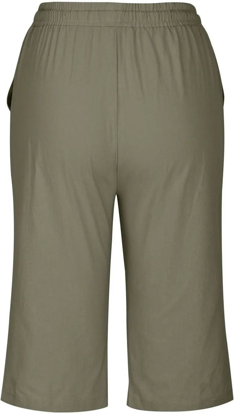 Linen Shorts for Women Knee Length Bermuda Shorts Drawstring Elastic Waist Shorts Casual Athletic Shorts Beach Shorts