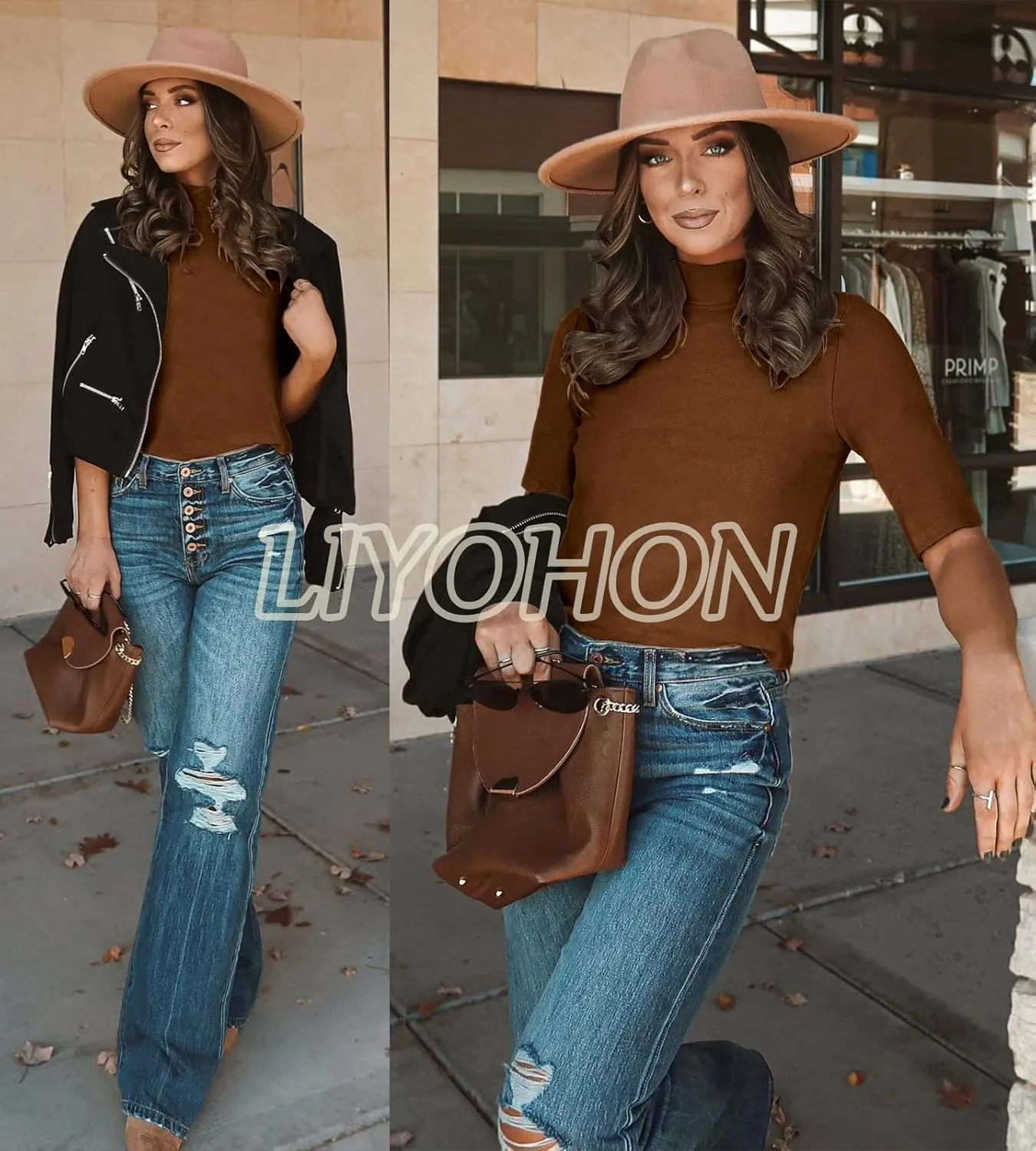 LIYOHON Womens Tops Dressy Casual Mock Turtleneck Business Short Sleeve T Shirts Going Out Tops 2025