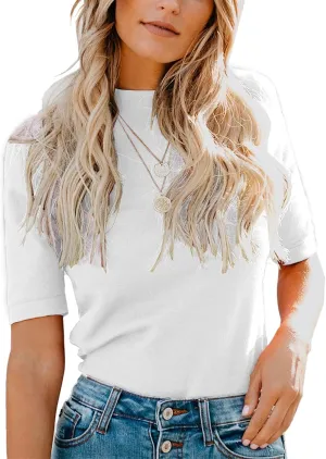 LIYOHON Womens Tops Dressy Casual Mock Turtleneck Business Short Sleeve T Shirts Going Out Tops 2025
