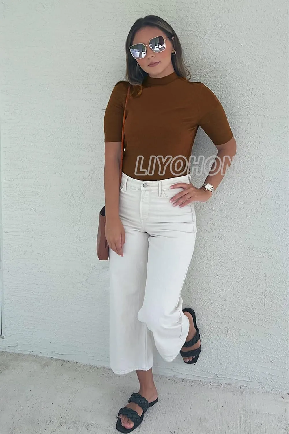 LIYOHON Womens Tops Dressy Casual Mock Turtleneck Business Short Sleeve T Shirts Going Out Tops 2025