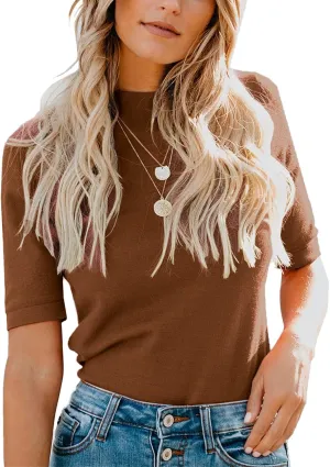 LIYOHON Womens Tops Dressy Casual Mock Turtleneck Business Short Sleeve T Shirts Going Out Tops 2025