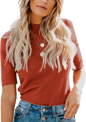 LIYOHON Womens Tops Dressy Casual Mock Turtleneck Business Short Sleeve T Shirts Going Out Tops 2025