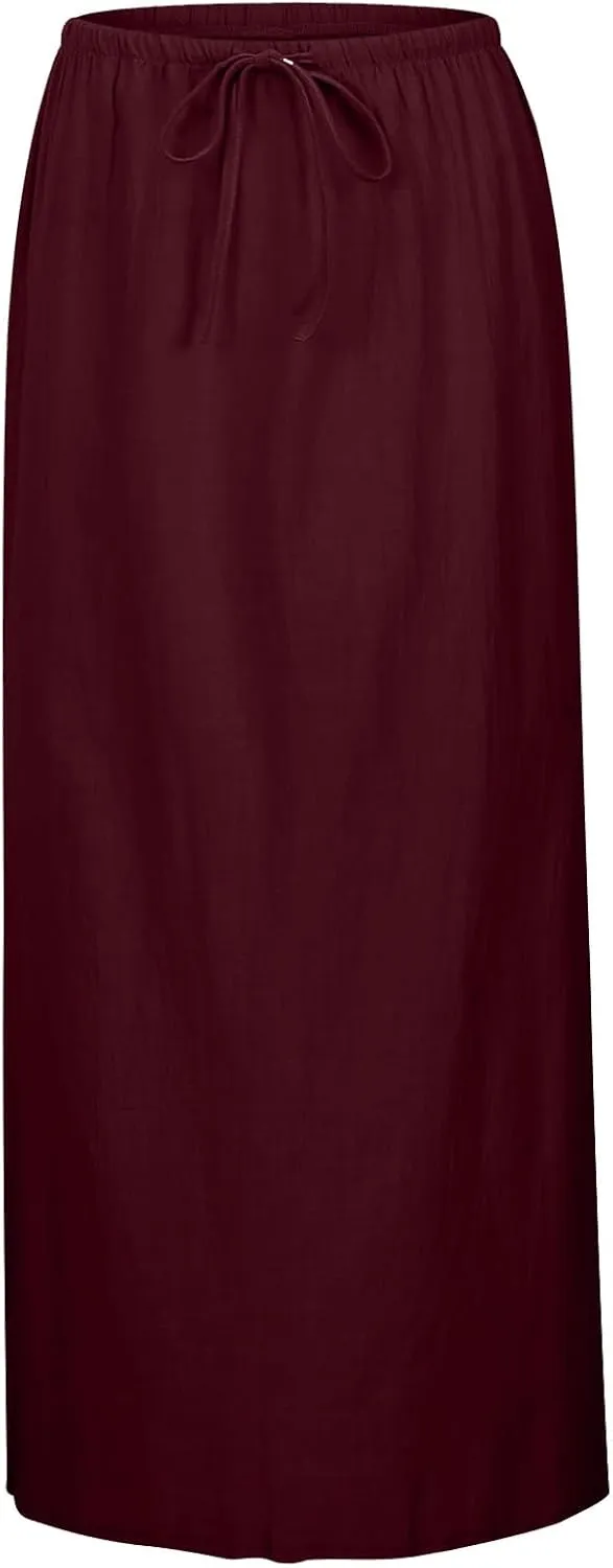 Long Linen Skirts for Women Drawstring High Waisteummer Boho A Line Maxi Skirt Flowy Vacation Casual Skorts