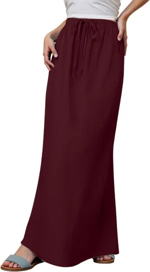 Long Linen Skirts for Women Drawstring High Waisteummer Boho A Line Maxi Skirt Flowy Vacation Casual Skorts