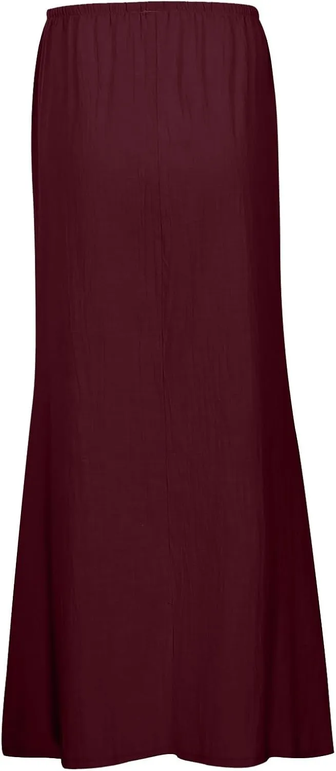 Long Linen Skirts for Women Drawstring High Waisteummer Boho A Line Maxi Skirt Flowy Vacation Casual Skorts