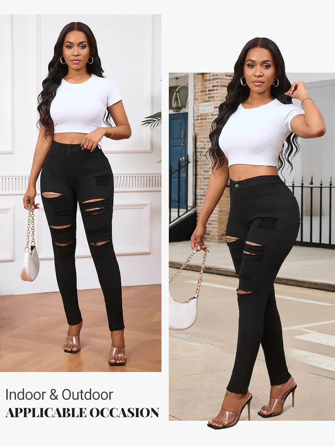 LONGBIDA Skinny Ripped Jeans for Women High Waisted Stretch Butt Lifting Jeans Slim Fit Distressed Denim Pants Jeggings Jeans