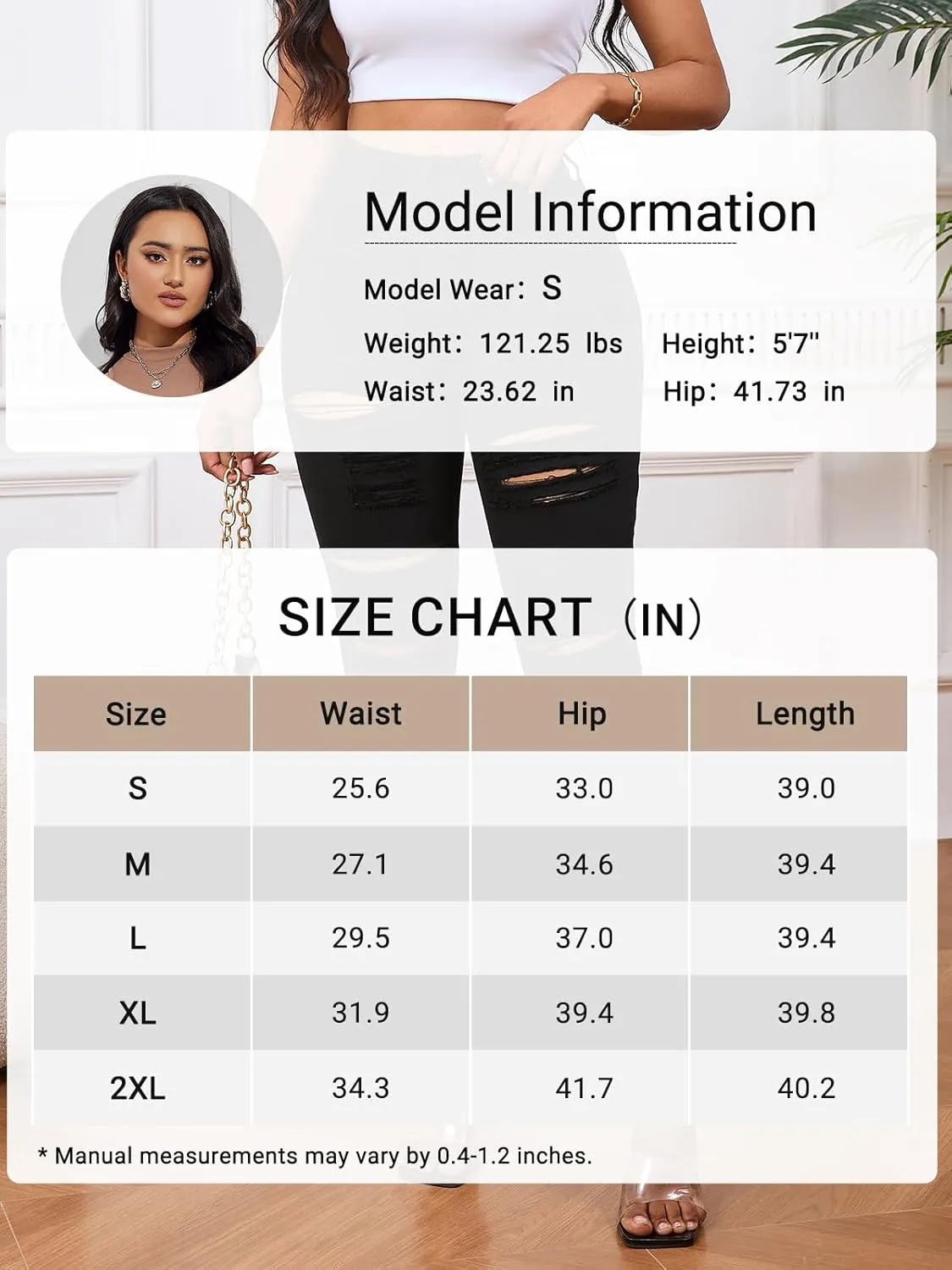 LONGBIDA Skinny Ripped Jeans for Women High Waisted Stretch Butt Lifting Jeans Slim Fit Distressed Denim Pants Jeggings Jeans