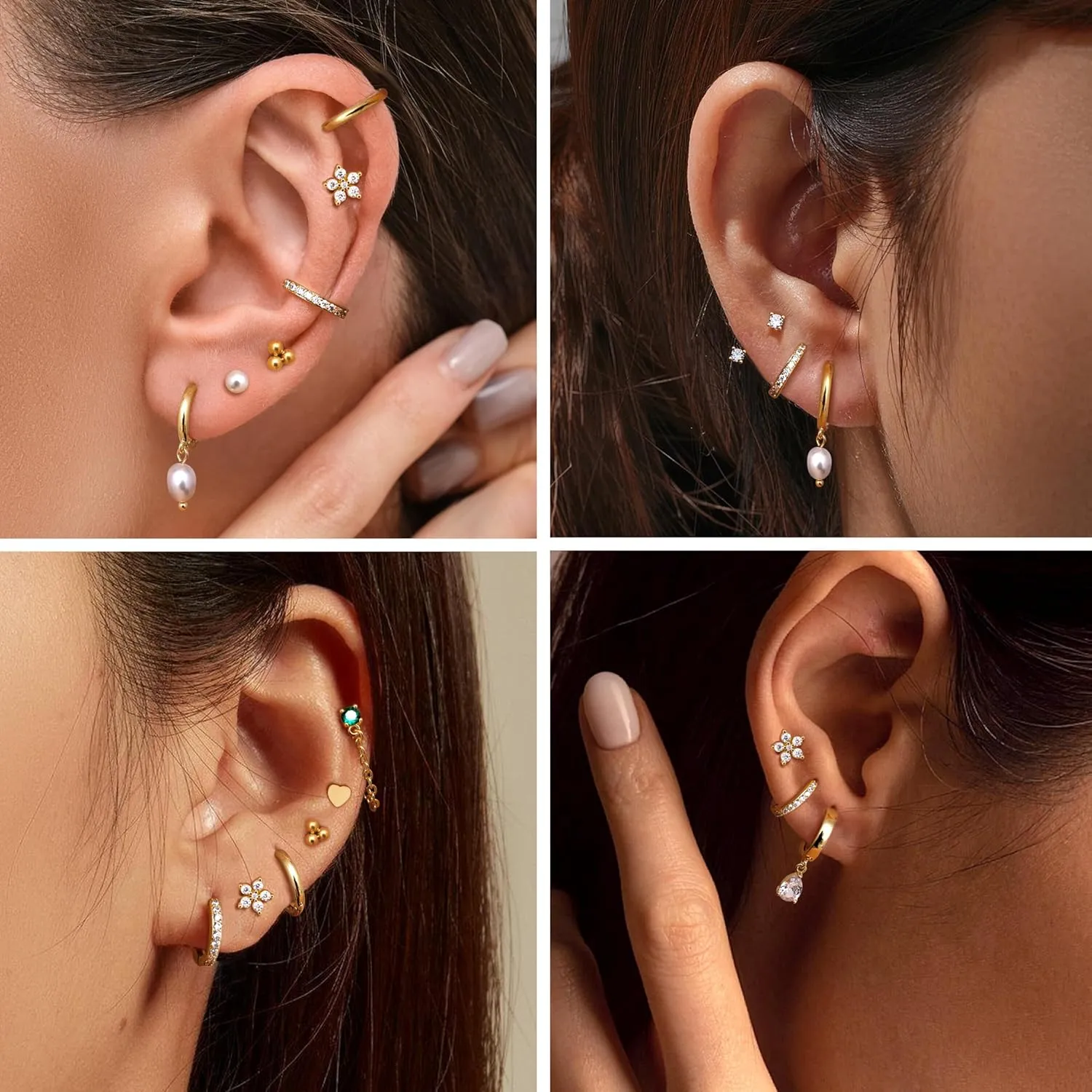 LOYALLOOK 10Pairs Hypoallergenic Flat Back Earrings Cartilage Earring Sets for Multiple Piercing 20G Stainless Steel Earrings Gold Stud Small Hoop Earrings Stacks Flatback Stud Earrings
