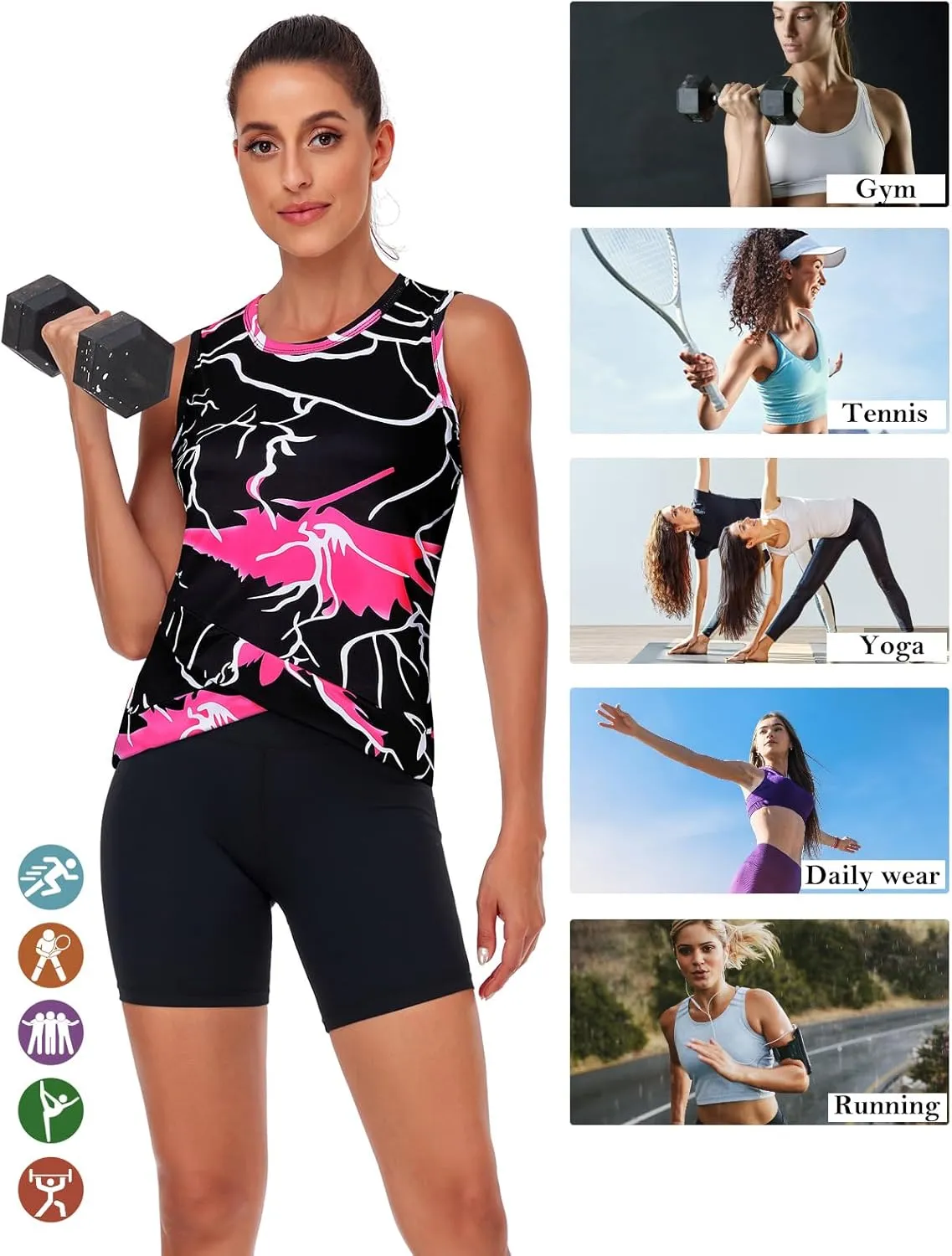 LURANEE Women's Workout Athletic Tank Tops Quick Dry Sun Protection Yoga Gym Crop Sleeveless Shirts