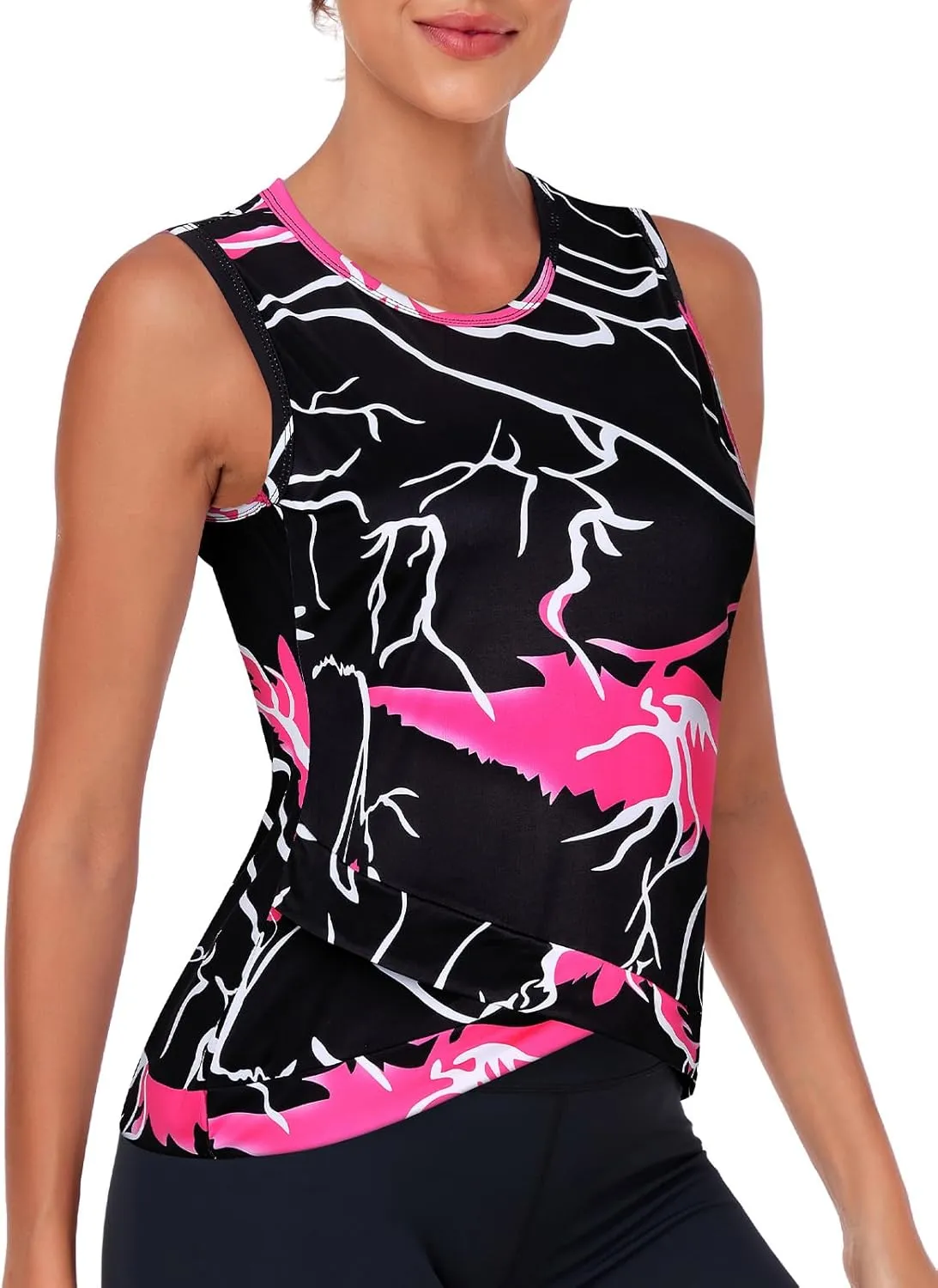 LURANEE Women's Workout Athletic Tank Tops Quick Dry Sun Protection Yoga Gym Crop Sleeveless Shirts