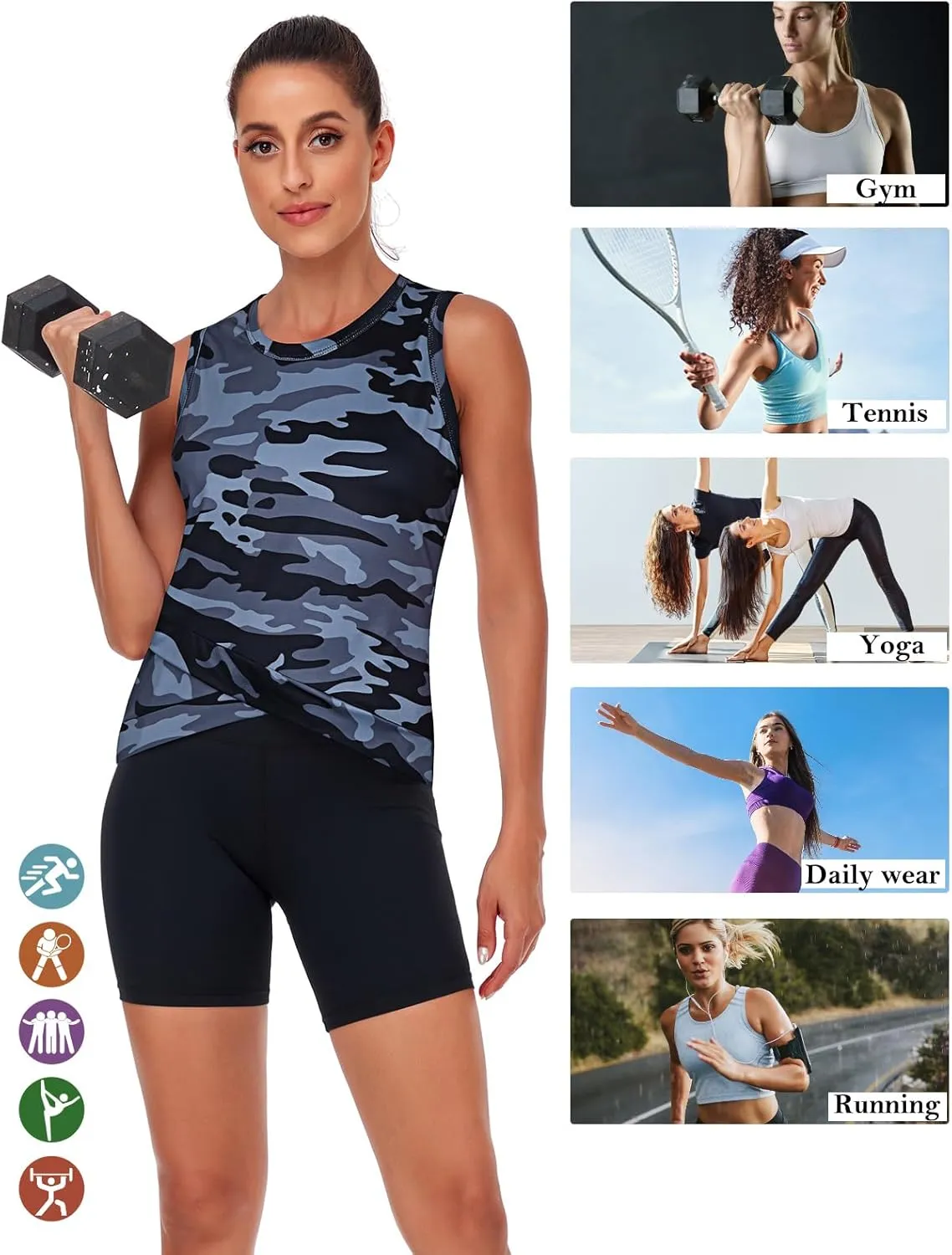 LURANEE Women's Workout Athletic Tank Tops Quick Dry Sun Protection Yoga Gym Crop Sleeveless Shirts