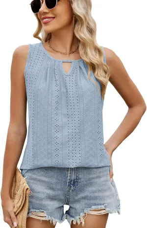 luwita Summer Tank Tops for Women 2025 Loose Fit Casual Sleeveless Keyhole Neck Tanks Trendy Eyelet Flowy Clothes