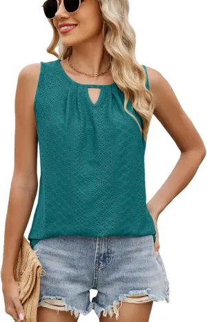 luwita Summer Tank Tops for Women 2025 Loose Fit Casual Sleeveless Keyhole Neck Tanks Trendy Eyelet Flowy Clothes